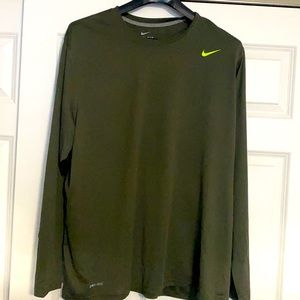 Nike dry fit long sleeve shirt Camo green w/ fluorescent green symbol. New